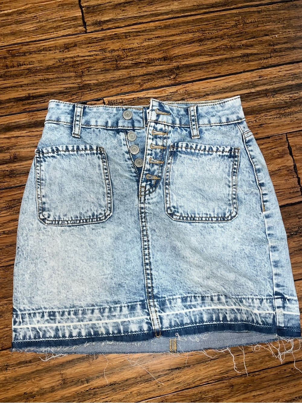 Light Blue Acid Wash Denim Mini Skirt